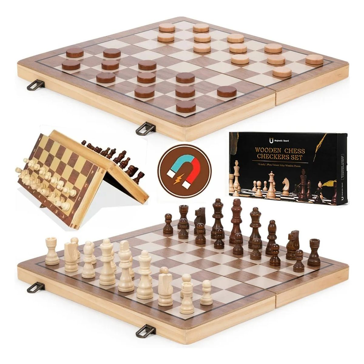 GENERICO - 2 En 1 Juego De Ajedrez Magnético De Madera Plegable39x39cm