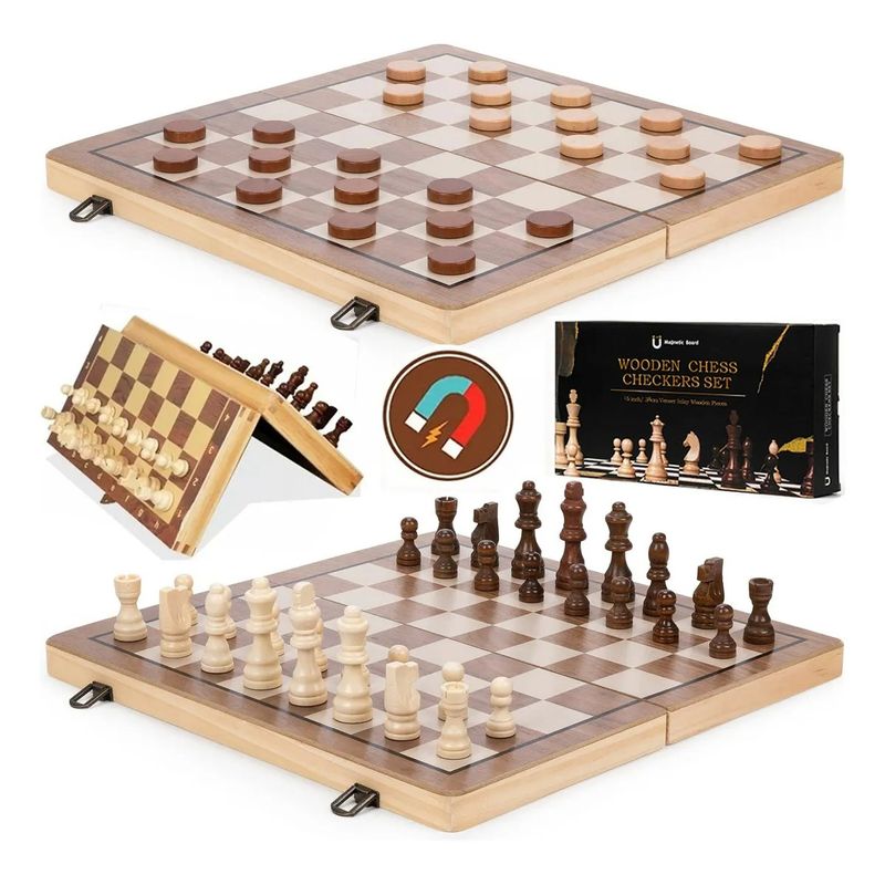GENERICO - 2 En 1 Juego De Ajedrez Magnético De Madera Plegable39x39cm