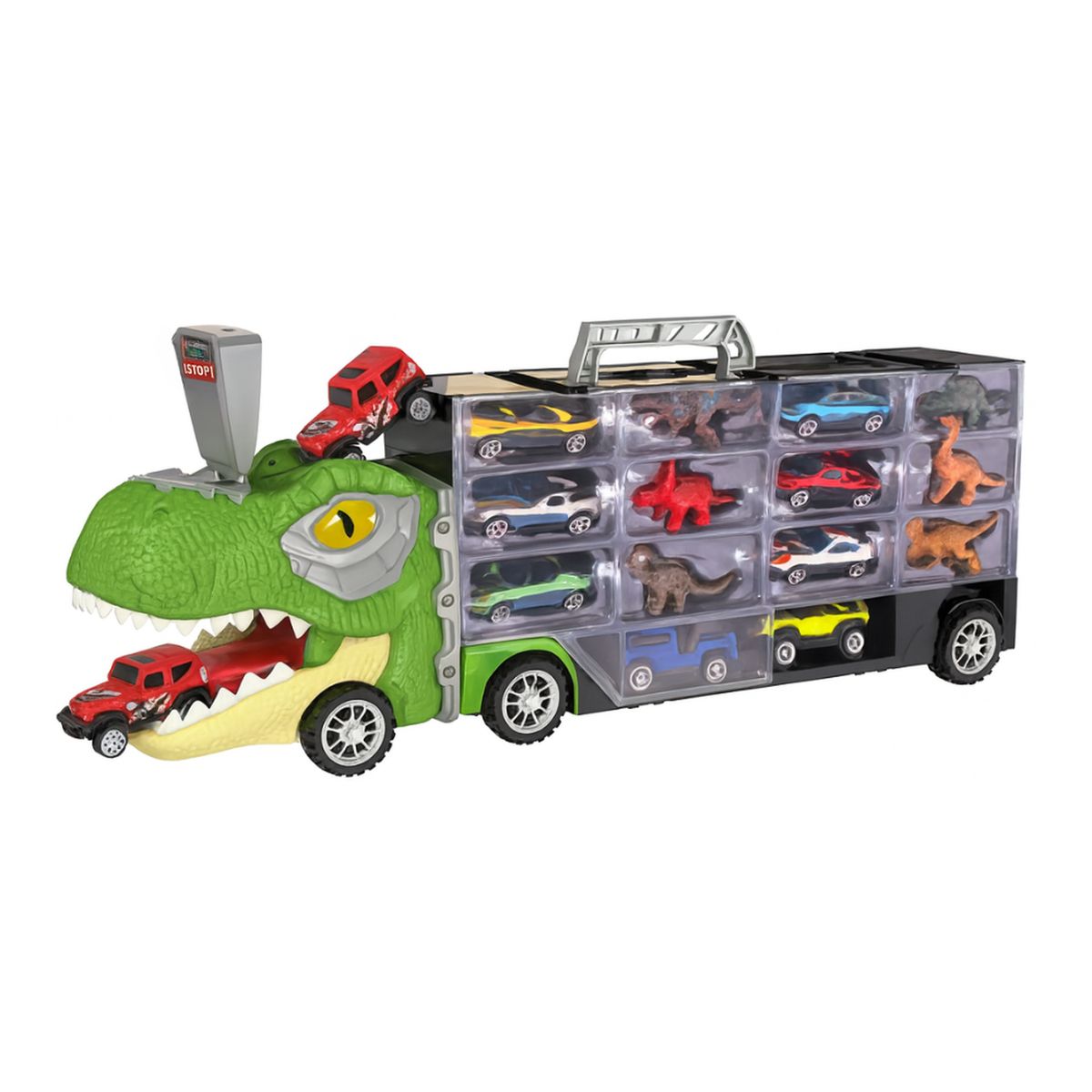 FLIPEREX - Camion Transportador Porta Autitos y Dinosaurios Juguete