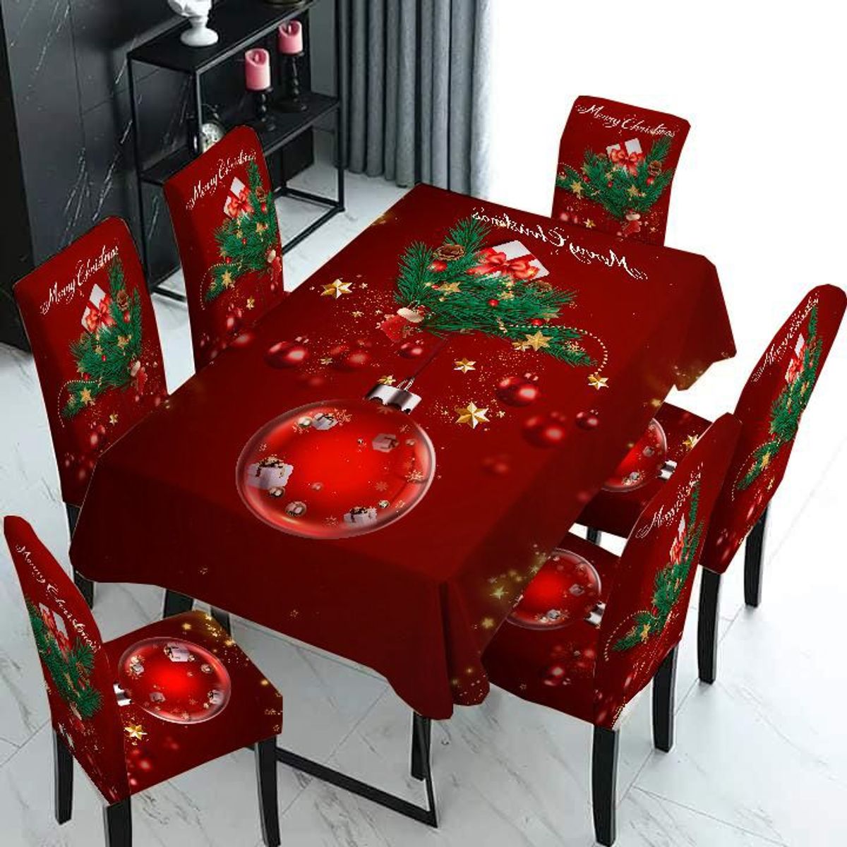 GENERICO - Set Mantel de Mesa  Fundas Para Silla Navideño