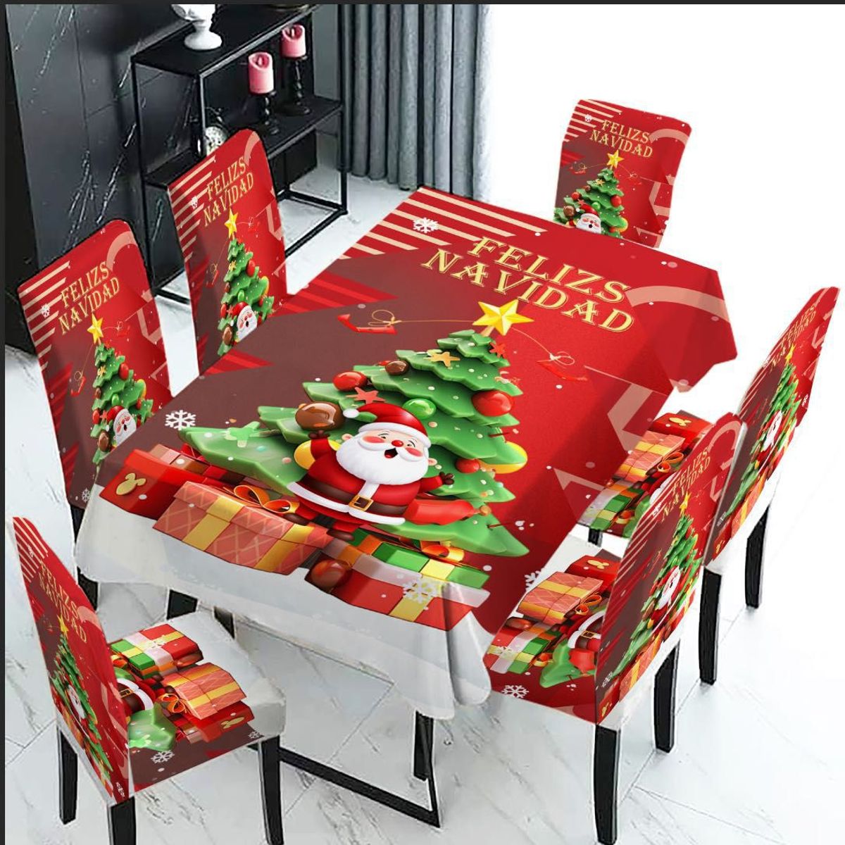 GENERICO - Set Mantel de Mesa  Fundas Para Silla Navideño