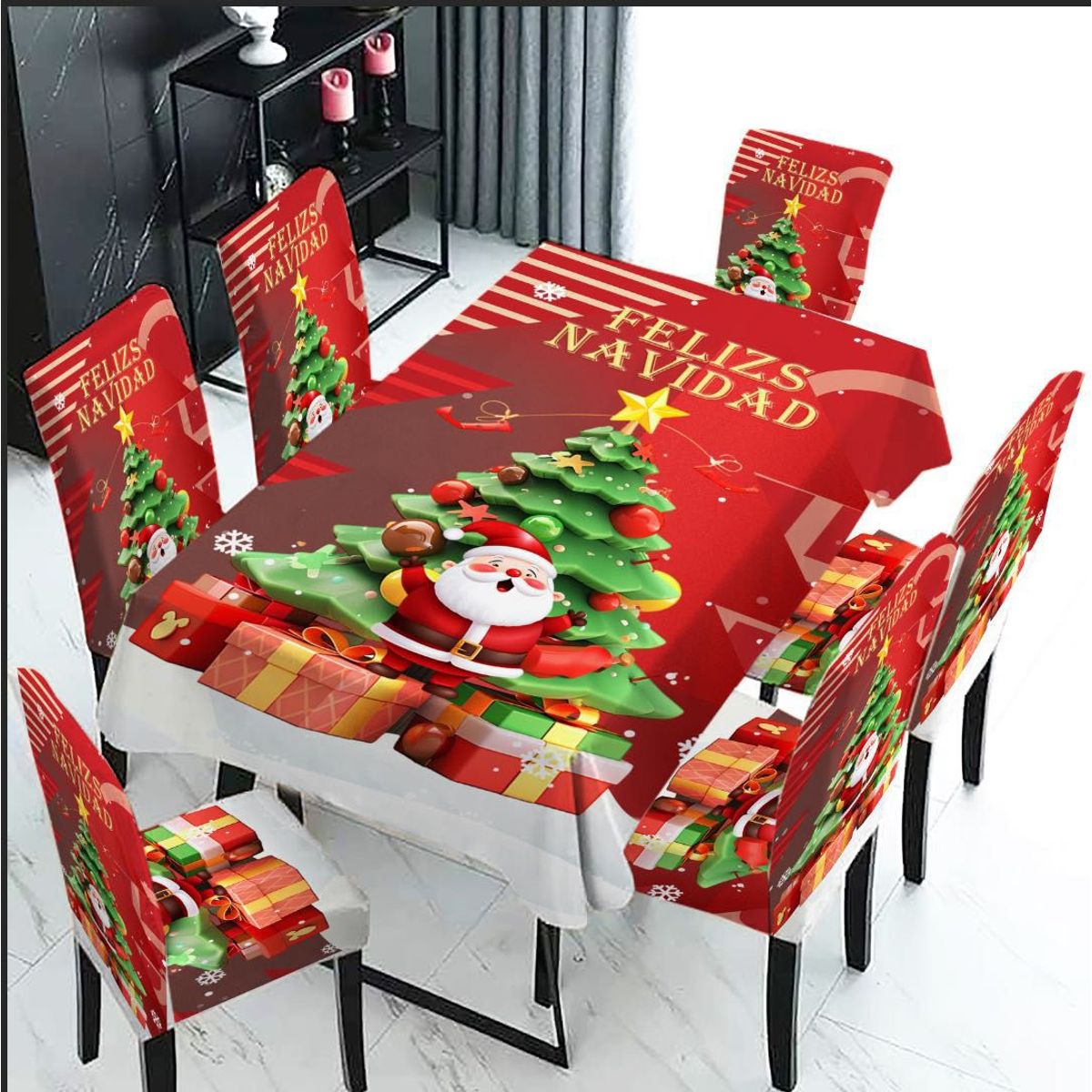 GENERICO - Set Mantel de Mesa  Fundas Para Silla Navideño