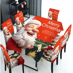 GENERICO - Set Mantel de Mesa Fundas Para Silla Navideño