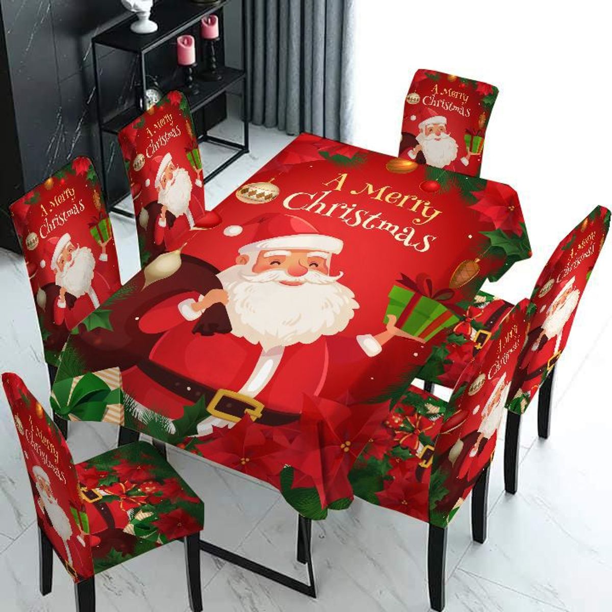 GENERICO - Set Mantel de Mesa  Fundas Para Silla Navideño