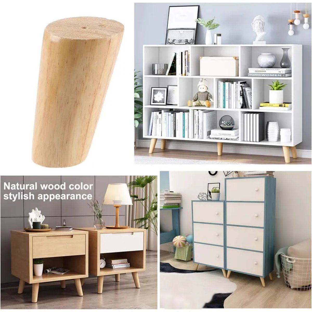 GENERICO - Set 4 Patas De Madera Maciza Para Muebles 12cm