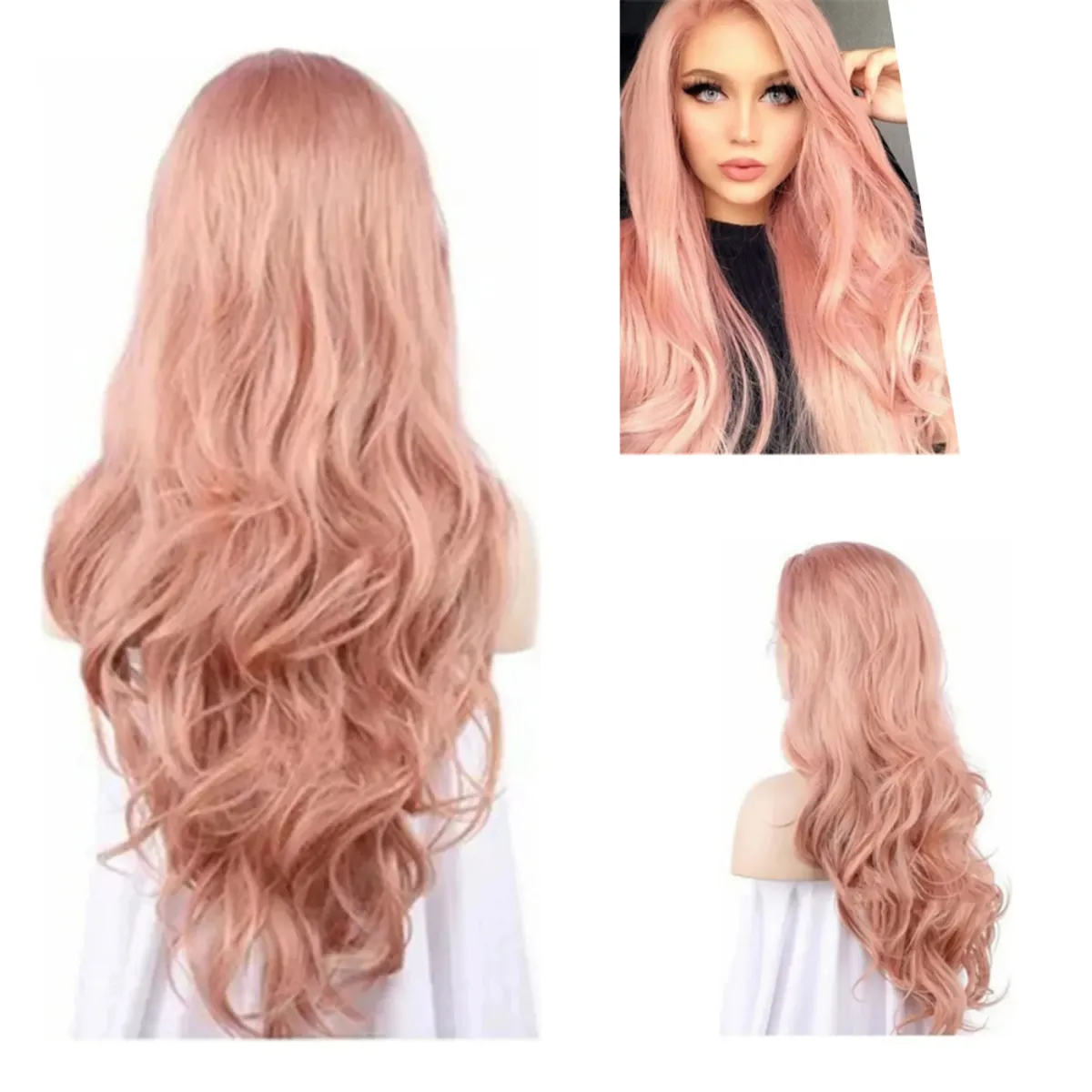 KUANGYE - Peluca Ondulada De Color Rosanuevo Peinado Para Mujer 65cm