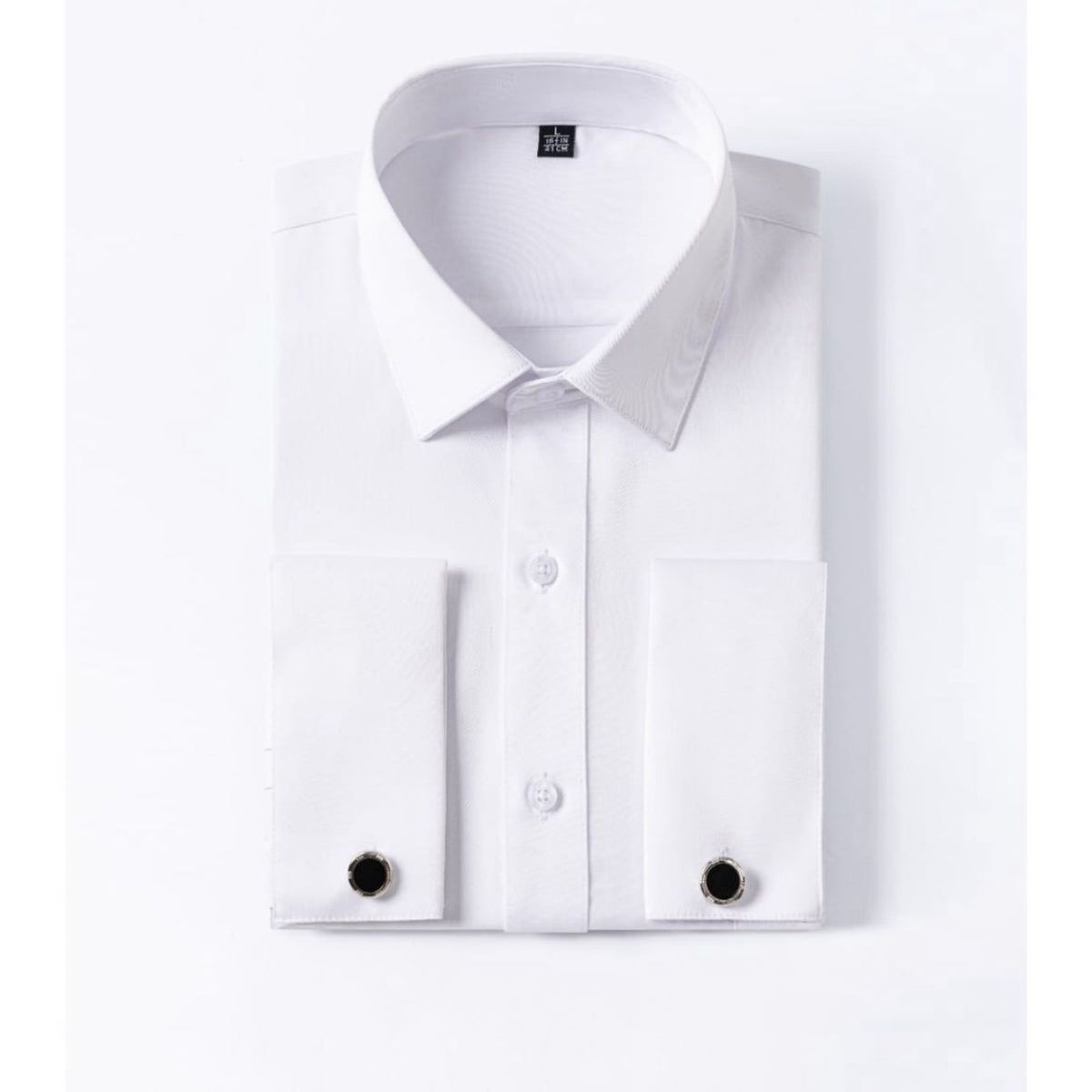 XPRESS RECHARGE - Camisa blanca lisa de vestir para hombre con gemelos  Elegancia y clásica