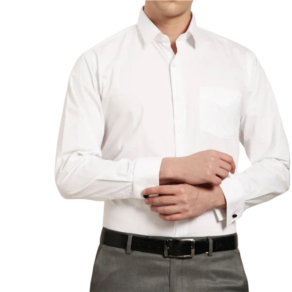 XPRESS RECHARGE - Camisa blanca lisa de vestir para hombre con gemelos  Elegancia y clásica