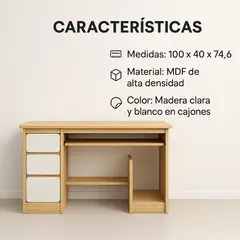 SPACE HOME - Escritorio Computador 100x40x75 3 Cajones