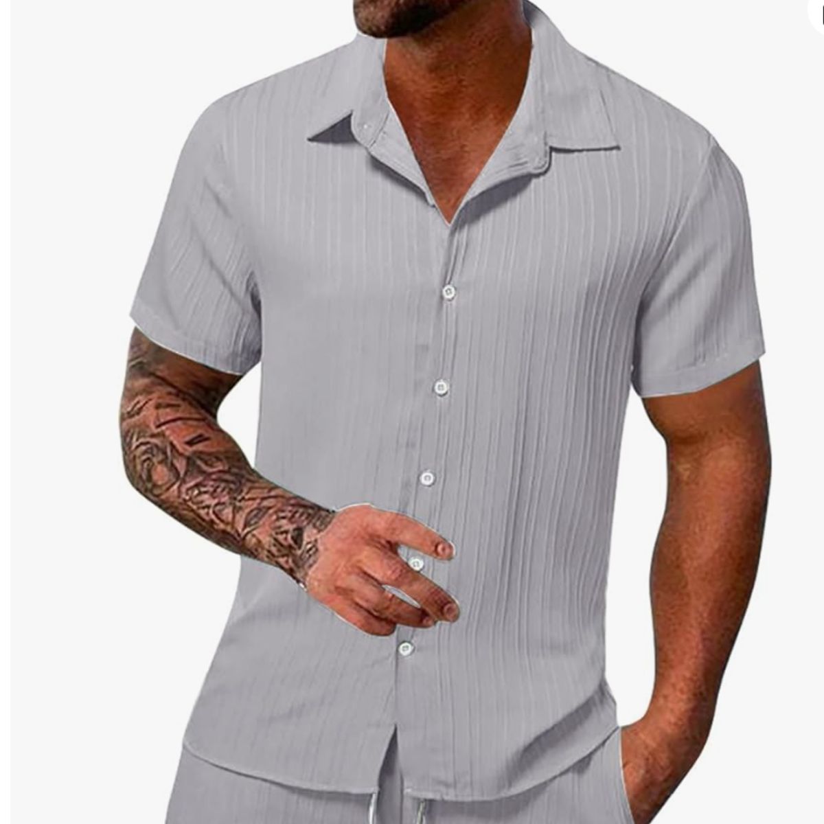 XPRESS RECHARGE - Camisa negra de lino para hombre manga corta de alta calidad