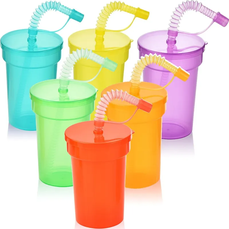 TNAKIEX - Haundry Vasos de plástico para fiestas infantiles con tapas y pajitas