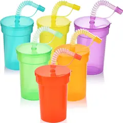 TNAKIEX - Haundry Vasos de plástico para fiestas infantiles con tapas y pajitas