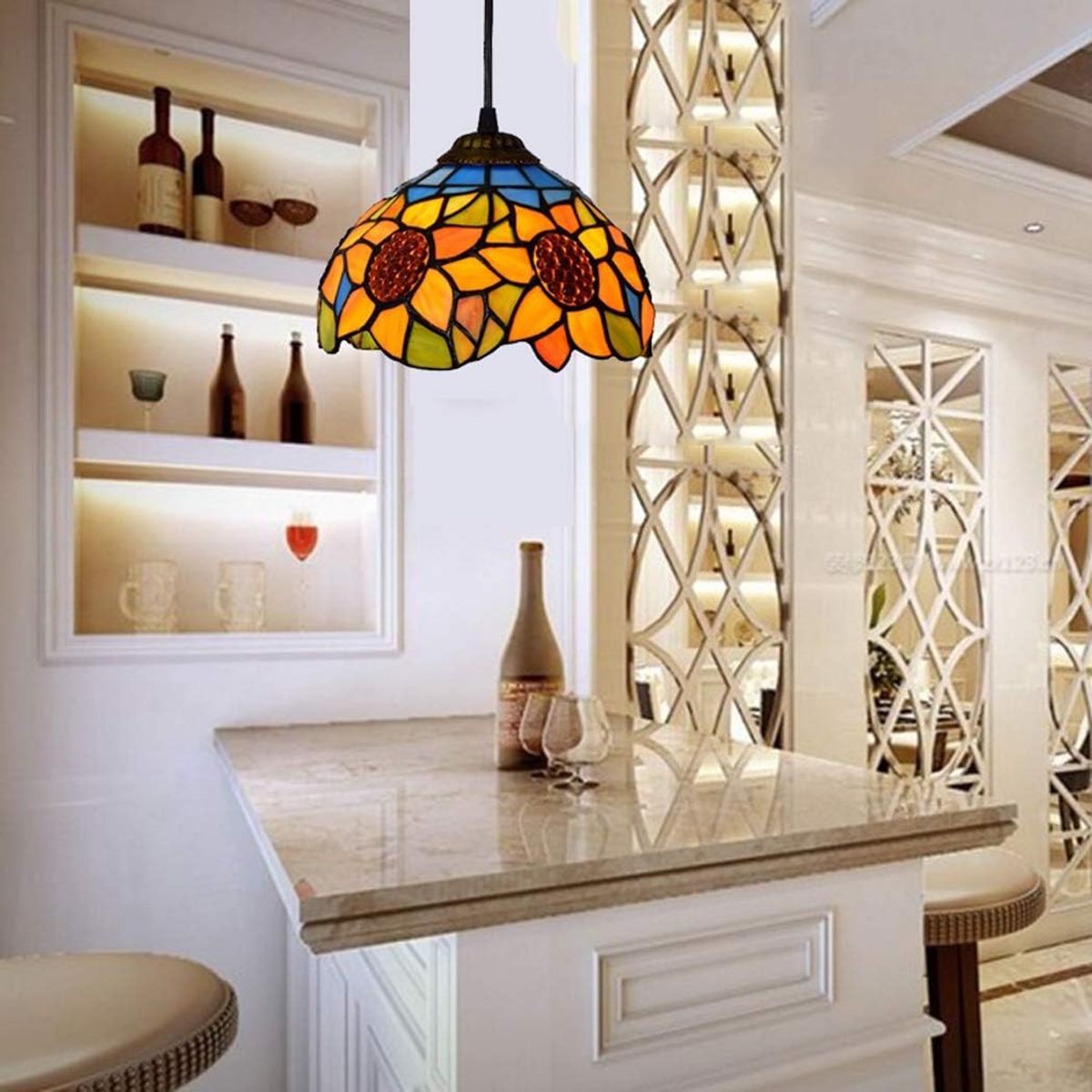 HOME NEAT - Lámpara colgante de techo Tiffany con Girasol en vidrio 20cm E27