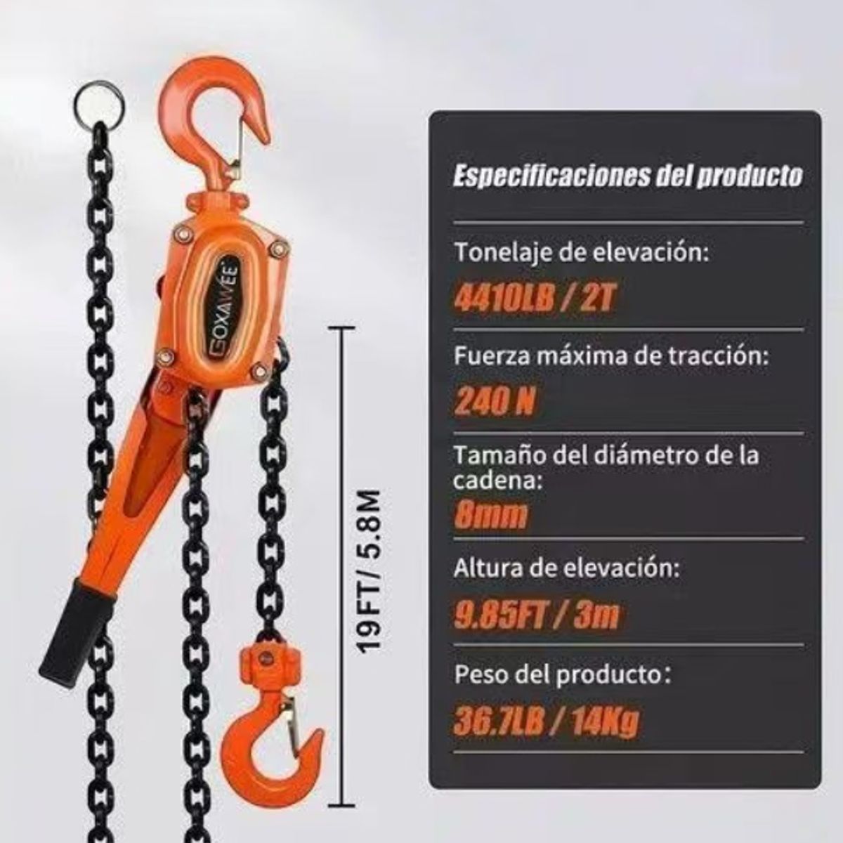 QUICK - Polipasto de palanca para 2 toneladas 3 metros mango de goma