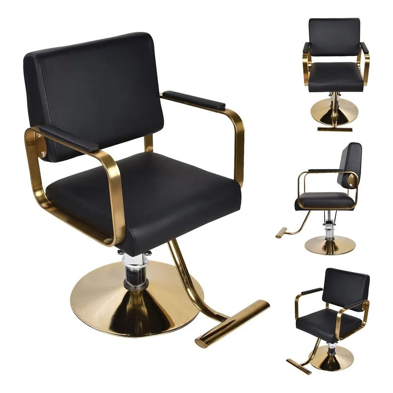GENERICO - Silla De Peluqueria Hidraulica Negro Con Dorado