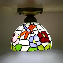 HOME NEAT - Lámpara de techo Tiffany Diseño de pájaros y flores en vidrio 20cm E27