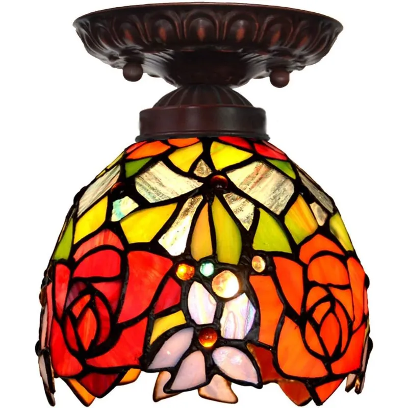 HOME NEAT - Lámpara de techo Tiffany Diseño de Peonía en vidrio 20cm E27