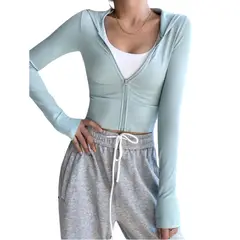 SUKHA - Poleron Manga Larga con Capucha Celeste