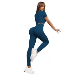 SUKHA - Conjunto Push Up Manga Corta Tiro Alto Azul