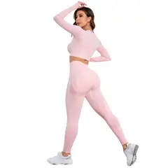 SUKHA - Conjunto Push Up Manga Larga Tiro Alto Rosada