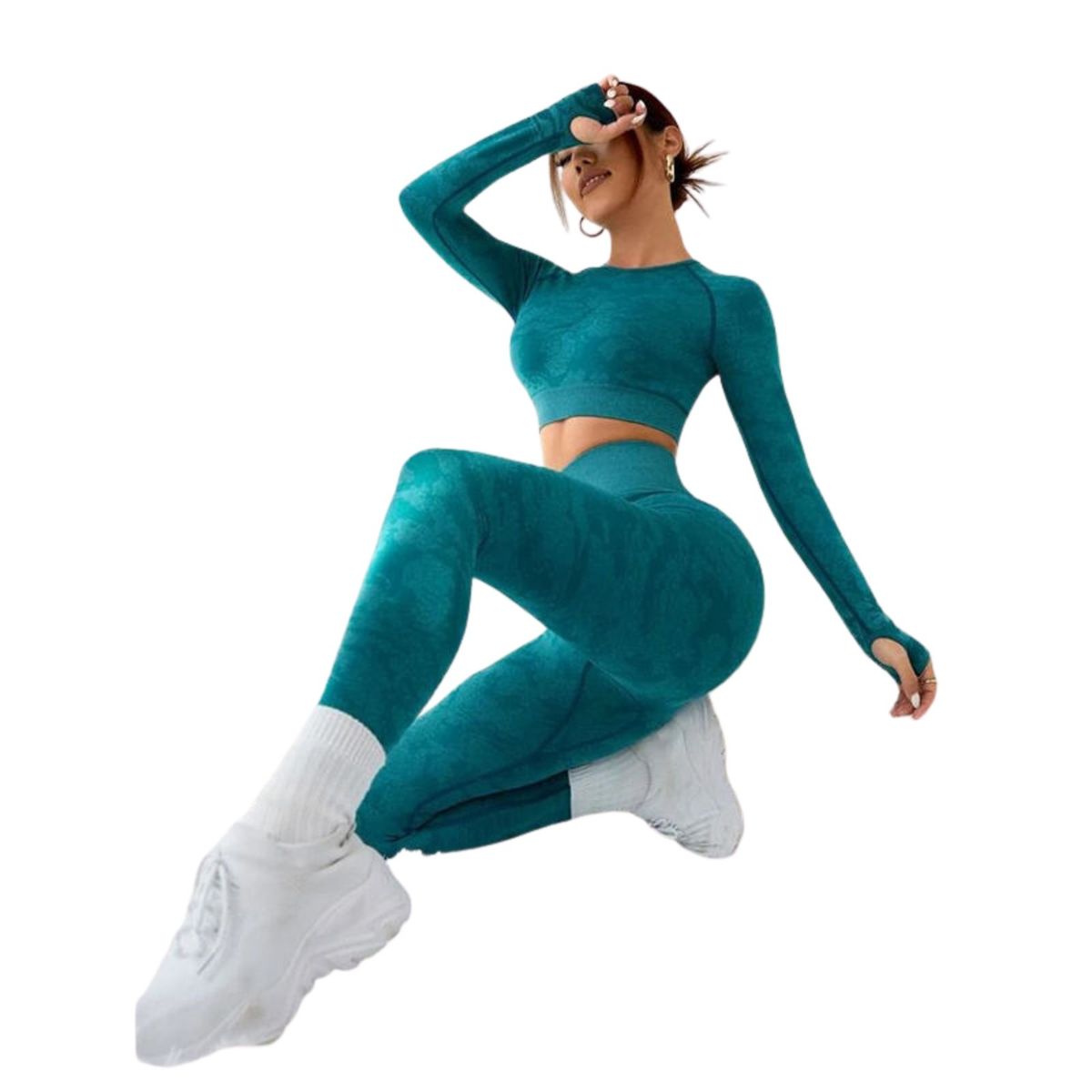 SUKHA - Conjunto push up tiro alto manga larga Sukha Azul Pavo Real
