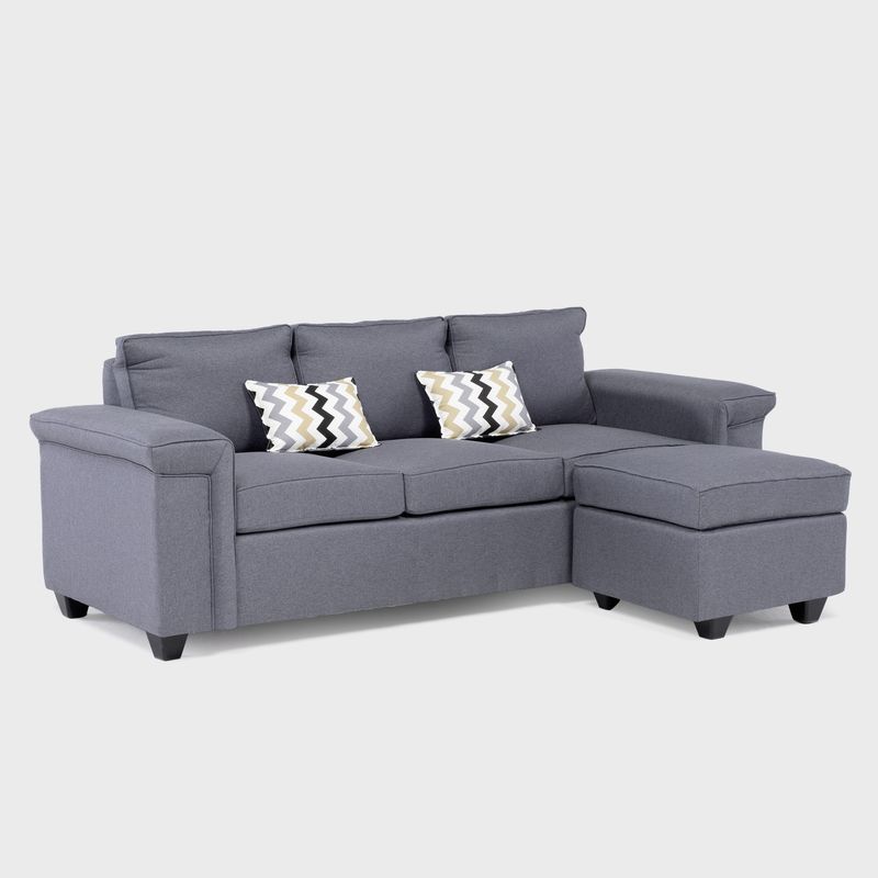 MUEBLES COTTONI - Sofá 3 cuerpos Sicilia + 1 Pouf Tela Beige