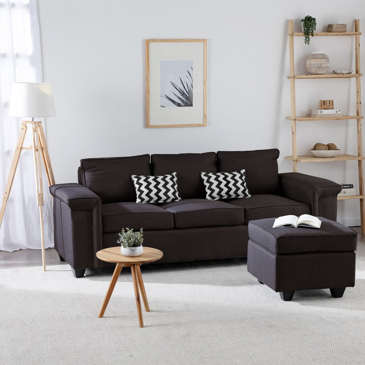 MUEBLES COTTONI - Sofá 3 cuerpos Sicilia + 1 Pouf Tela