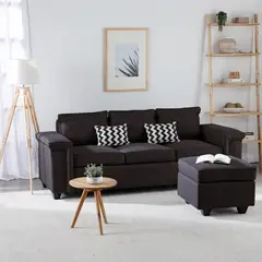 MUEBLES COTTONI - Sofá 3 cuerpos Sicilia + 1 Pouf Tela