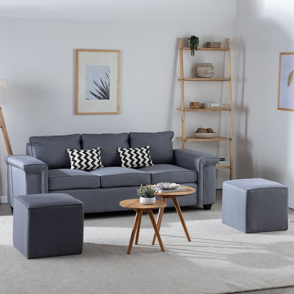 MUEBLES COTTONI - Sofá 3 cuerpos Sicilia + 2 Pouf Tela