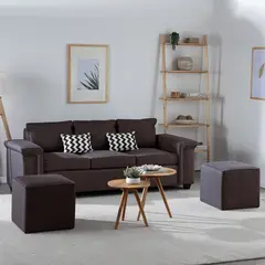 MUEBLES COTTONI - Sofá 3 cuerpos Sicilia + 2 Pouf Tela