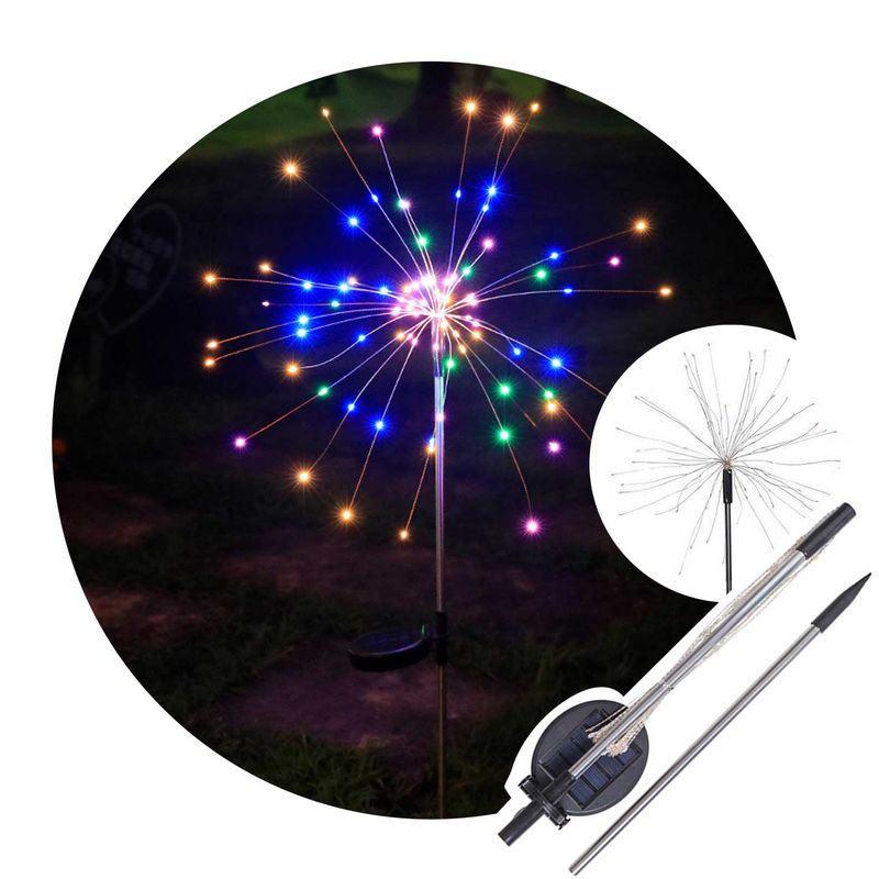 GENERICO - Estacas Solares Jardín 90 LED Fuegos Artificiales x2 Multicolor