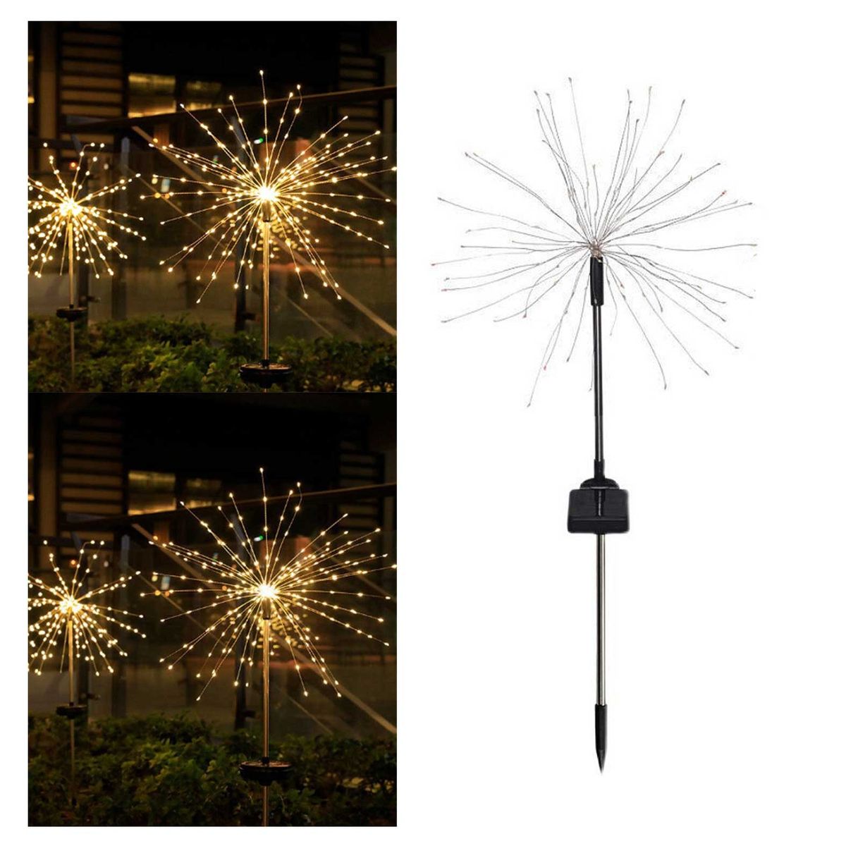 GENERICO - Pack 2 Luz Fuego Artificial chascona Solar 90 led Amarillo