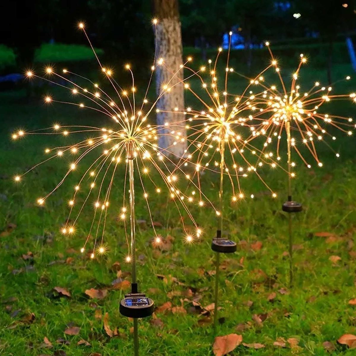 GENERICO - Pack 2 Luz Fuego Artificial chascona Solar 90 led Amarillo