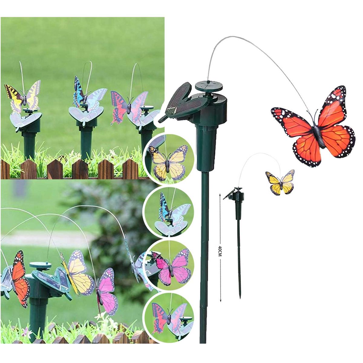 GENERICO - Estaca de Jardín Solar De Mariposa Decorativa Giratoria