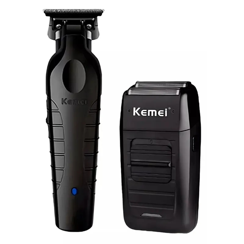 KEMEI - Combo Patillera Trimmer Kemei 2299 + Shever Kemei 1102 Color Negro