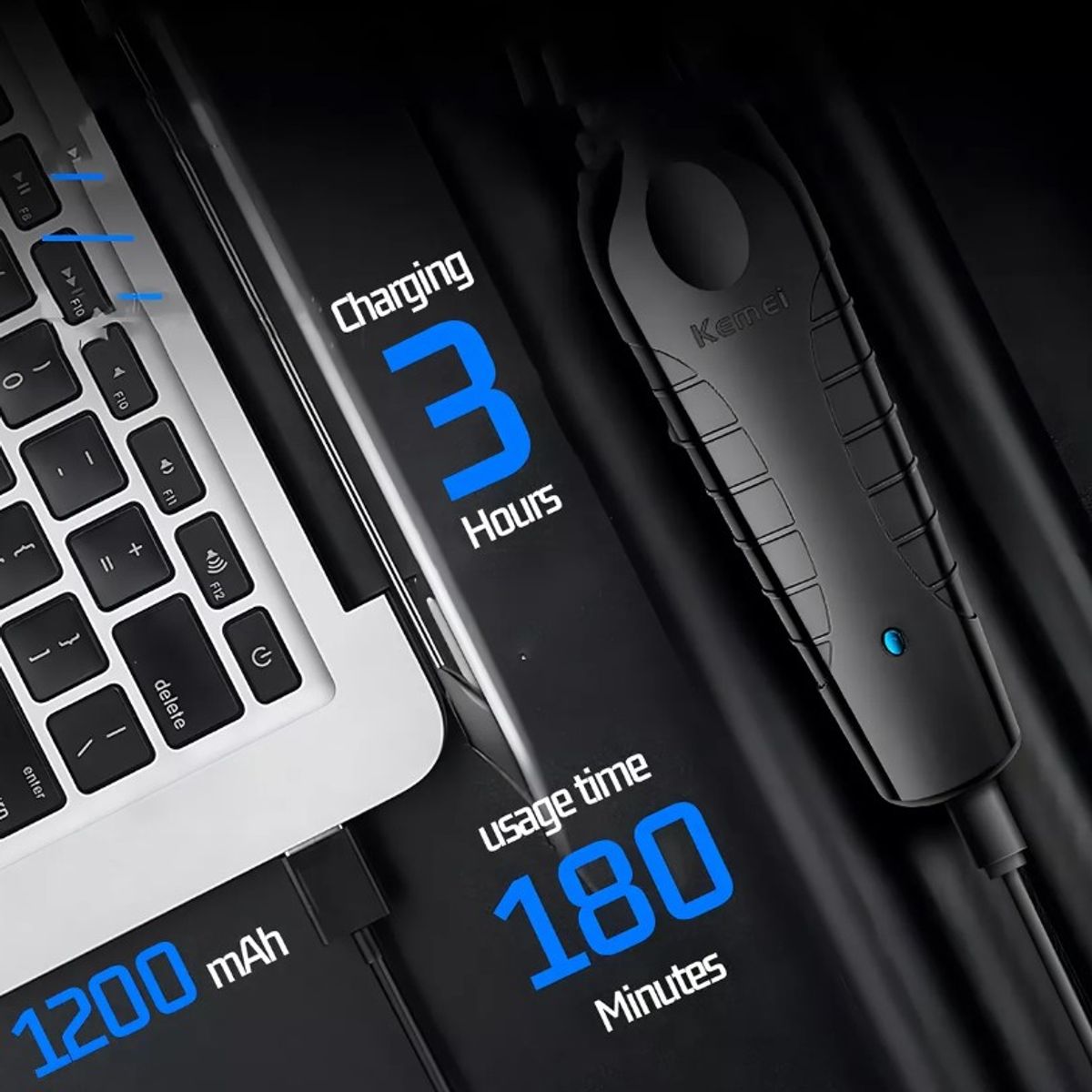 KEMEI - Combo Patillera Trimmer Kemei 2299 + Shever Kemei 1102 Color Negro