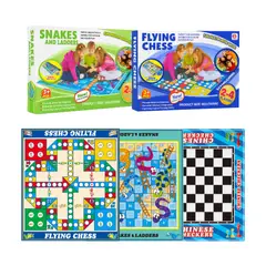 FLIPEREX - Juego Ludo Serpientes y Escaleras Ajedrez 3 En 1 Alfombra