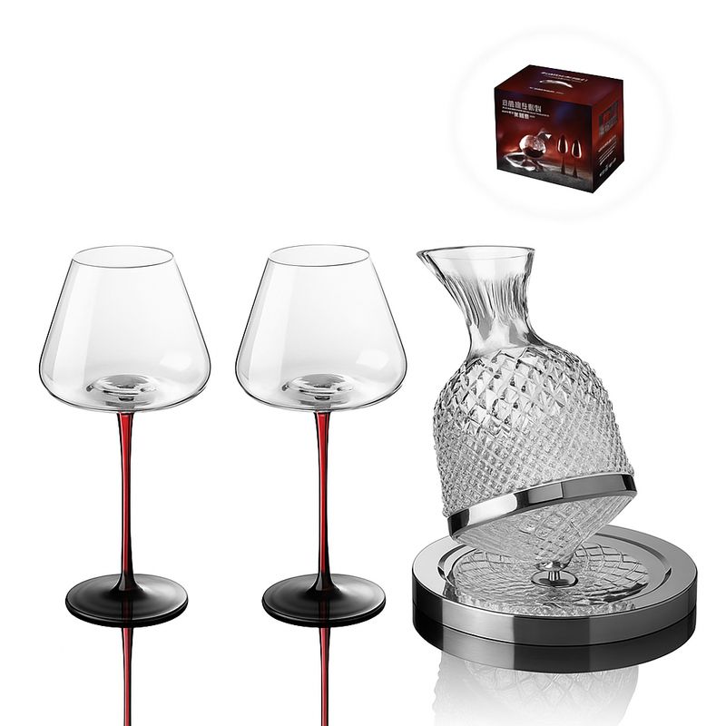 GENERAC - Kit Juego Decantador Vino De Giratorio+2 Copas Para Regalo