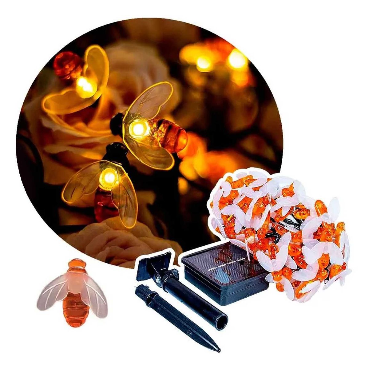 GENERICO - Luces Solares 5m Jardín Exterior Decoración LED Abeja Amarillo