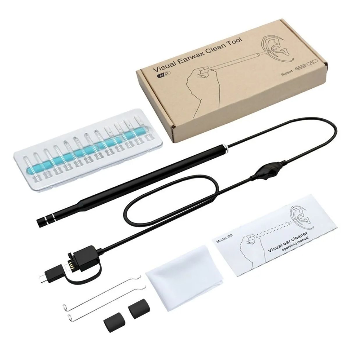 GENERICO - Kit Limpiador de Oídos USB Recargable, 6 Puntas de Silicona