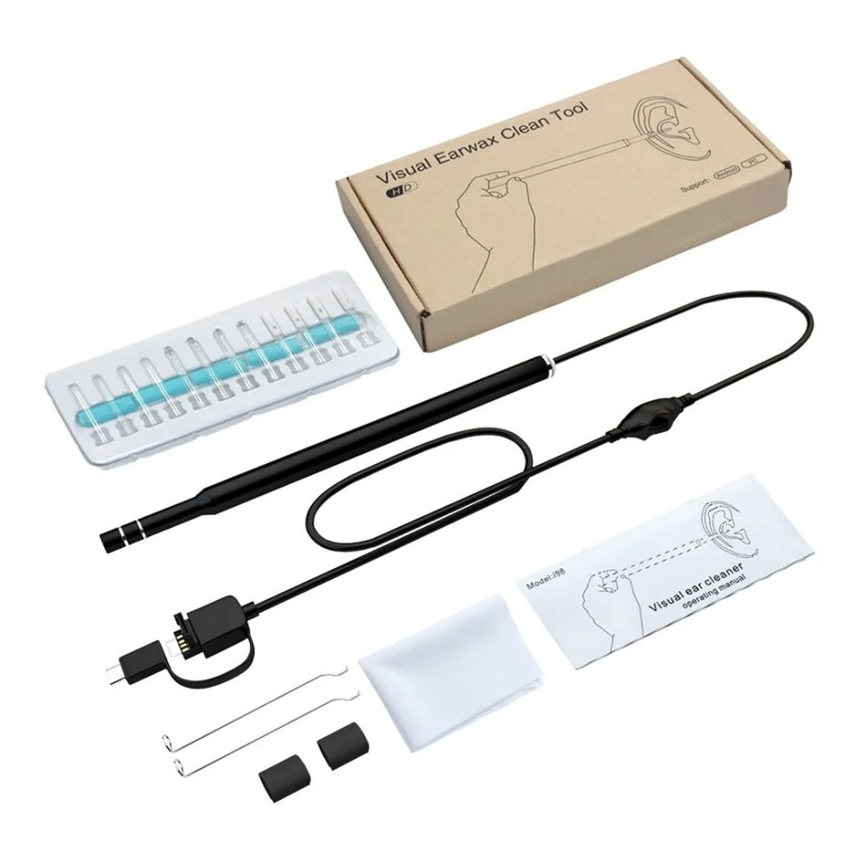 GENERICO - Kit Limpiador de Oídos USB Recargable, 6 Puntas de Silicona