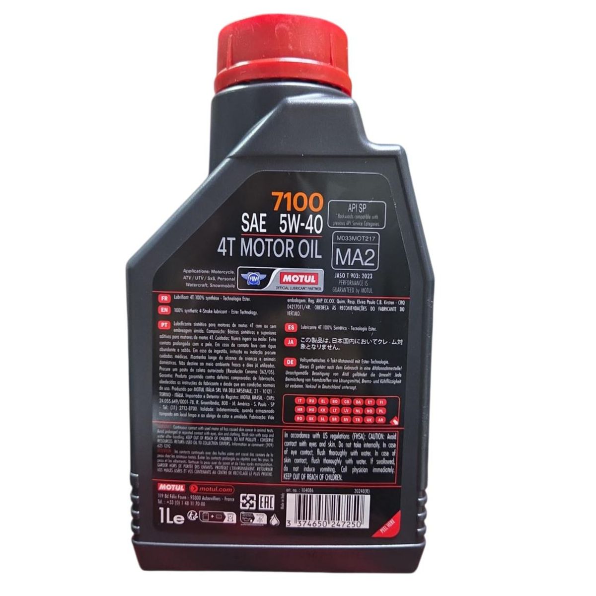 MOTUL - Aceite Moto y Cuatriciclos 5w 40 Motul Full Sintetico 1L