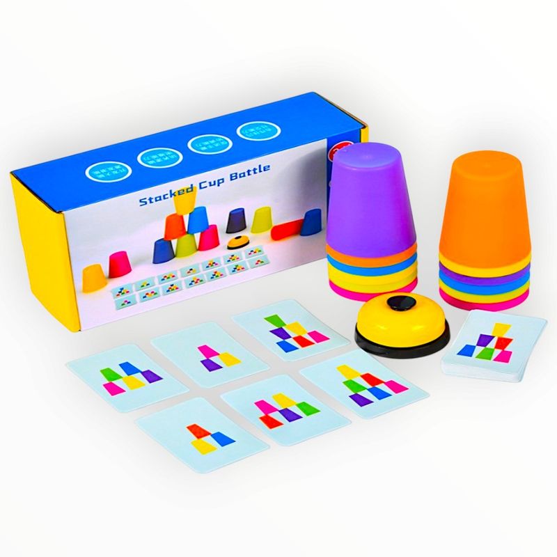 GENERICO - JUEGO DE VASOS APILABLE PATRON DE CARTAS COLORES PARA NIÑOS