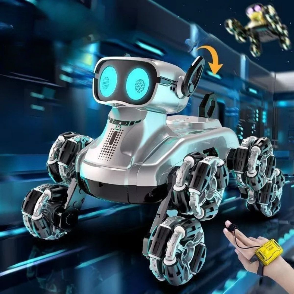 FLIPEREX - Perro Robot a Control Remoto RC Juguete Con Luces Y Sonido - Plateado