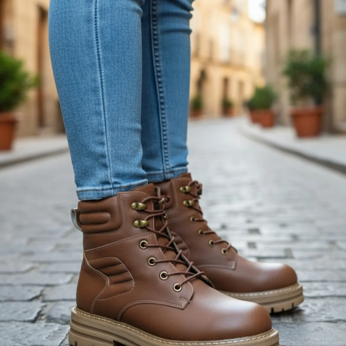 SNOOPY - Botines Mujer   Color Café con  Plataforma M487