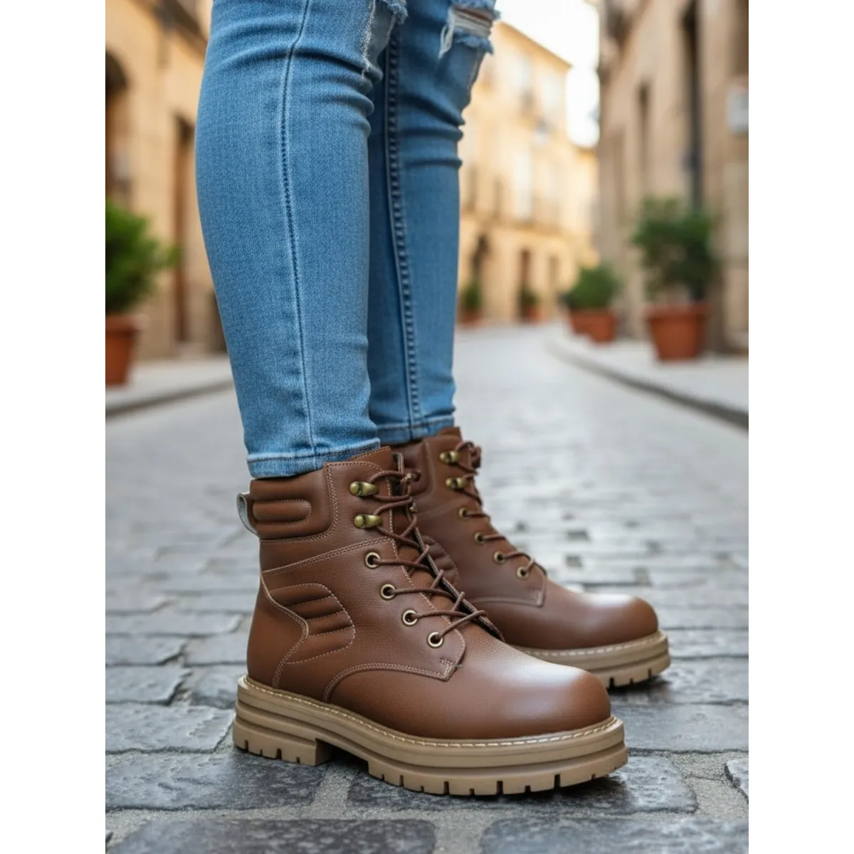 SNOOPY - Botines Mujer   Color Café con  Plataforma M487