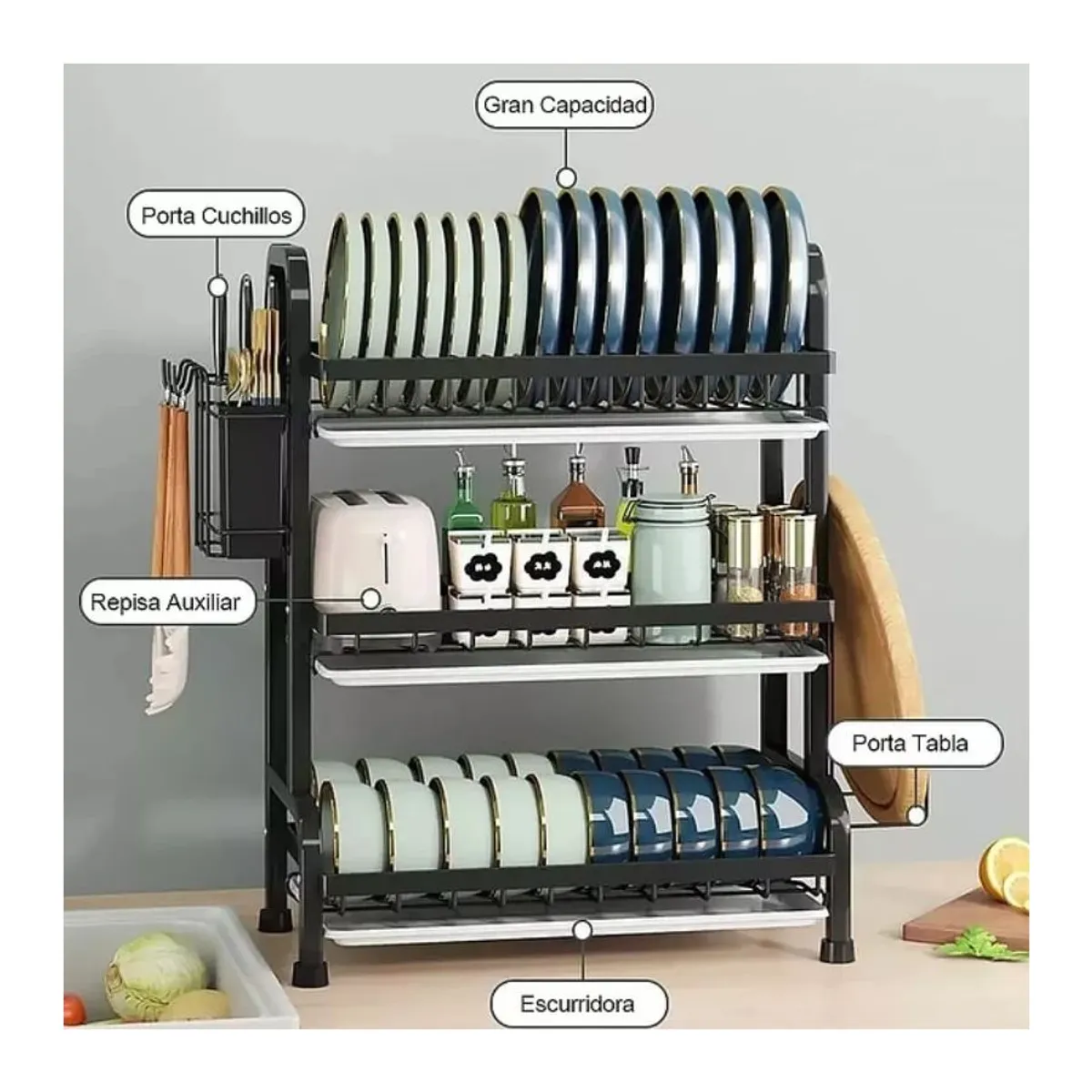 GENERICO - Secador Escurridor De Platos 3 Niveles Acero Inoxidable