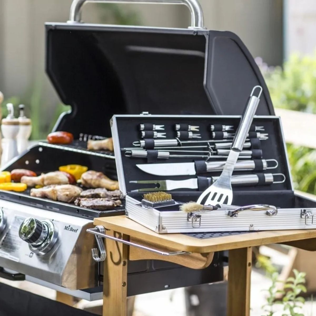 MOVI - Set Premium para asado 18 piezas de acero inoxidable (Maleta de Lujo)