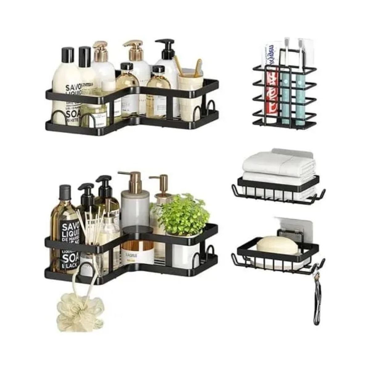 GENERICO - Organizador de Ducha De Esquina 5 Piezas Con Adhesivos
