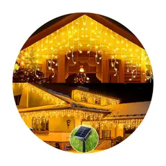 GENERICO - Luces Cascada Navideñas Solar 500 Led 9 Mts Guirnalda Solar Calido